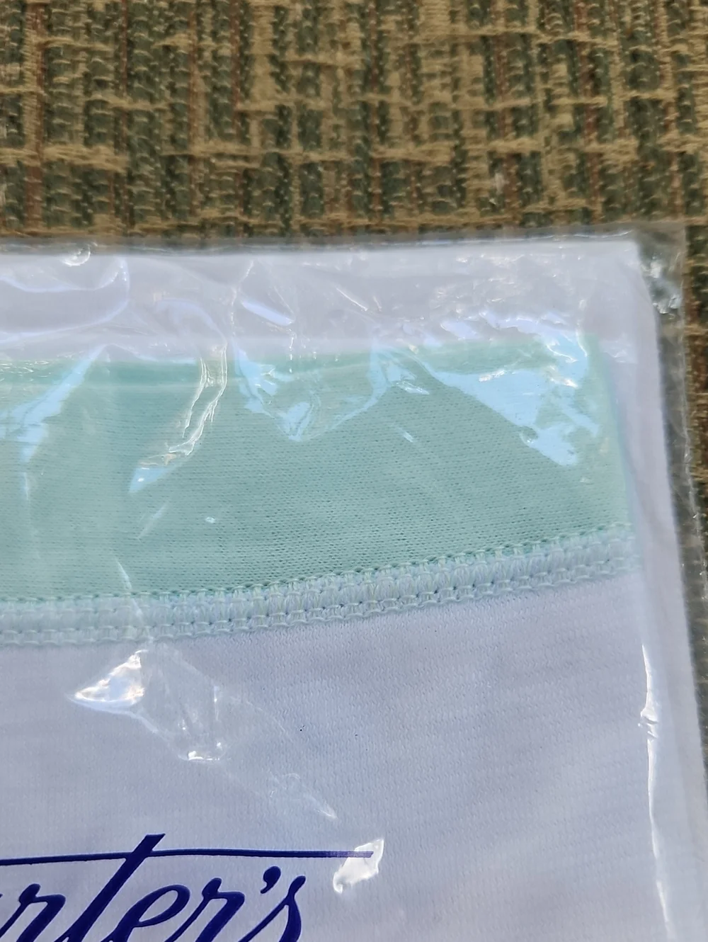 Carter's White Baby Towel with Light Aqua Trim Vintage 100% Cotton 16